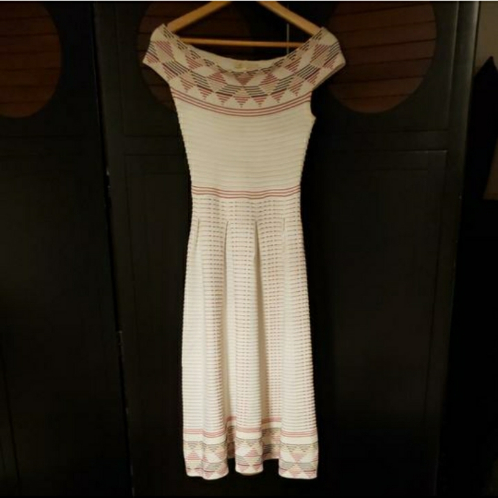 Maje knitted off shoulder pleated dress